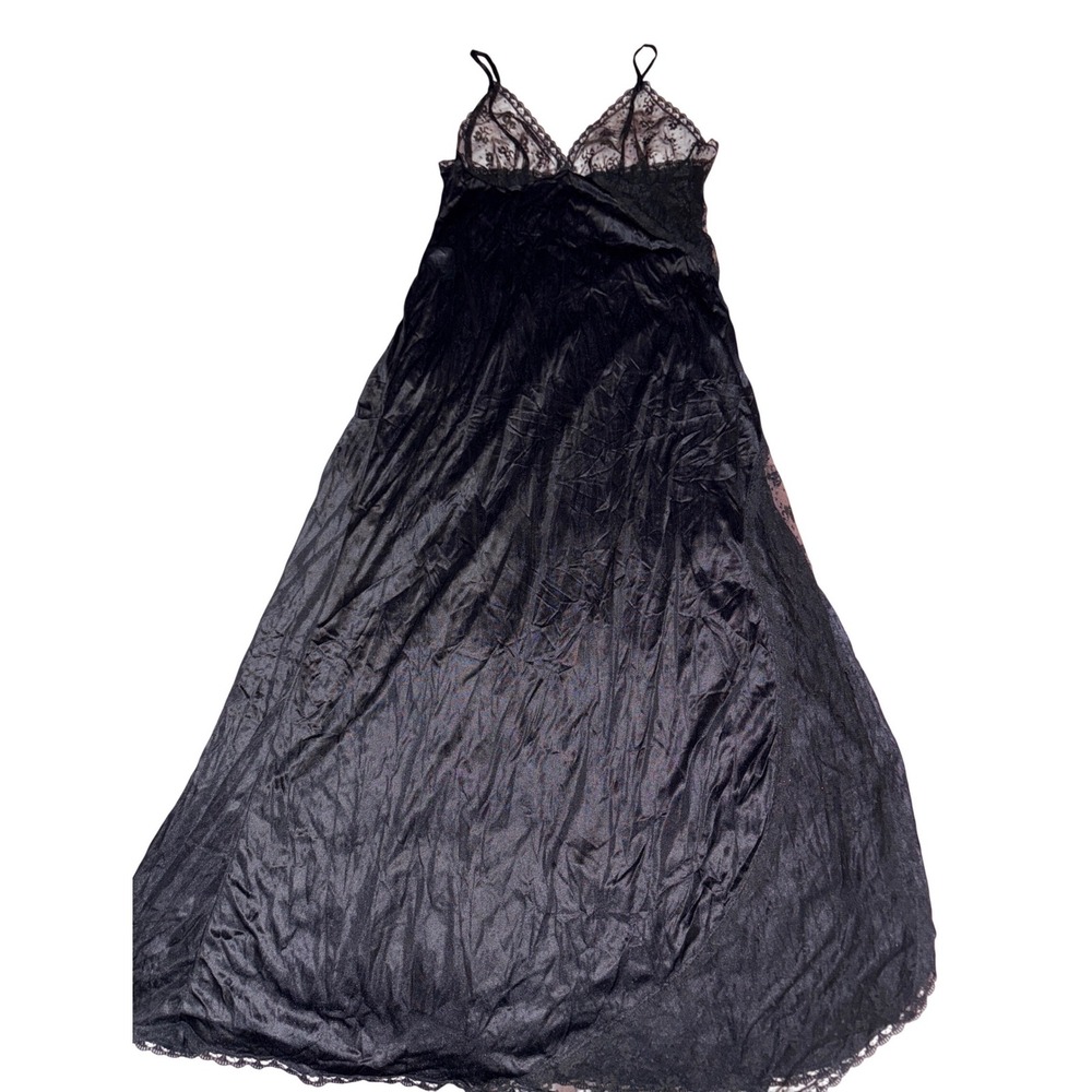 Lady Cameo Womens Black Nightgown Lace Vintage Nylon Slip Dress,‎ Size Medium